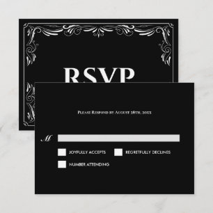 Carte de réponse élégante noire et blanche pour ma