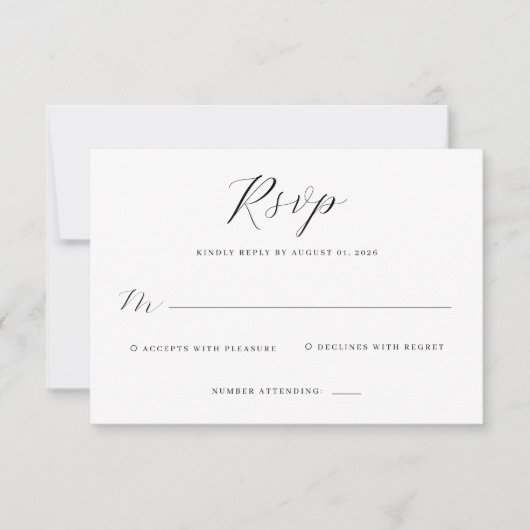 Carte de réponse élégante noire RSVP (Devant)