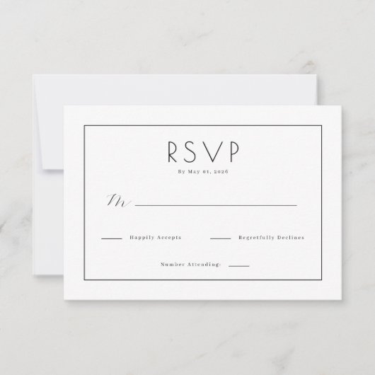Carte de réponse élégante noire RSVP (Devant)