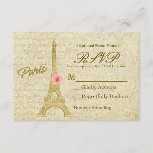 Carte de réponse élégante Paris Tour Eiffel Or et