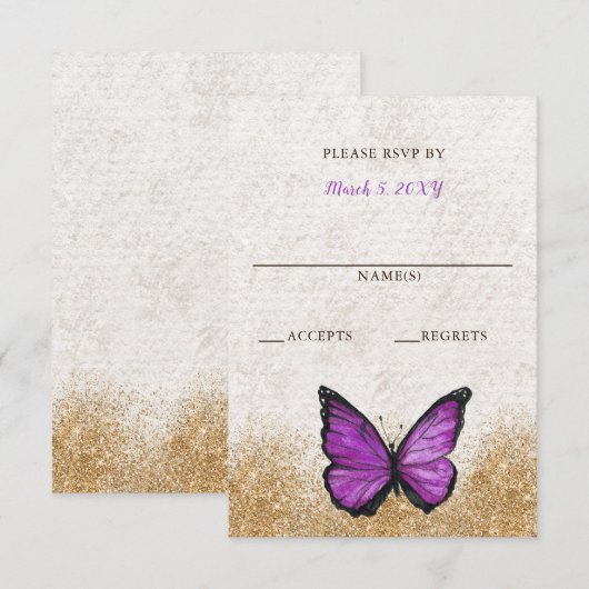 Carte de réponse élégante rustique vintage violet (Devant / Derrière)