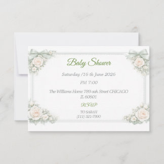 Carte de réponse élégante vert sauge pour Baby Sho