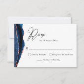 carte de réponse en agate or rose et marine (Devant)