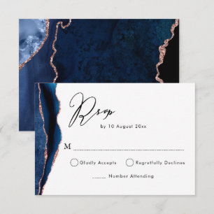 carte de réponse en agate or rose et marine