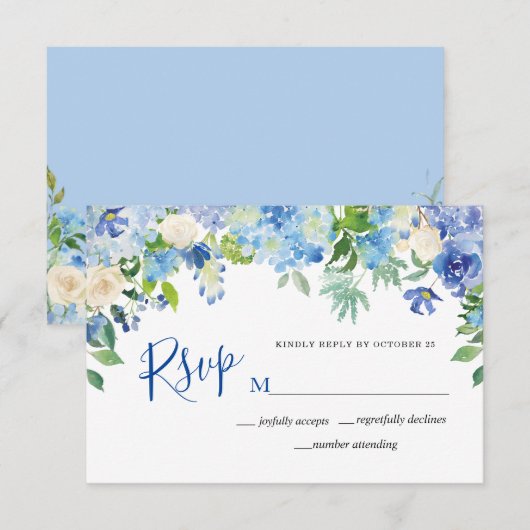 Carte de réponse en aquarelle florale Hydrangeas B (Devant / Derrière)