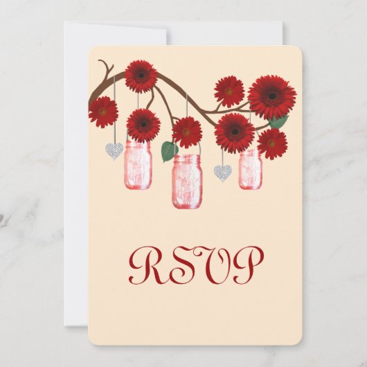 Carte de réponse en bocaux de fleurs rouges Mason (Devant)