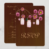 Carte de réponse en bocaux en rose rustique de cam (Devant / Derrière)