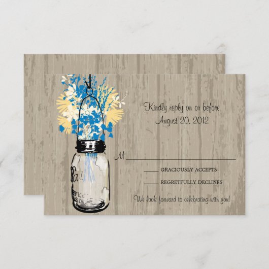 Carte de réponse en bois rustique avec pot Mason e (Devant / Derrière)