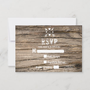 Carte de réponse en bois rustique campagne grunge