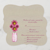 Carte de réponse en burlap rustique rose Pot Mason (Devant / Derrière)
