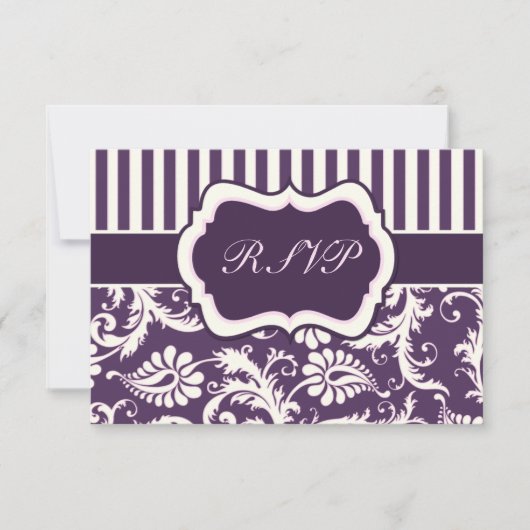 Carte de réponse en damas à rayures violettes, crè (Devant)