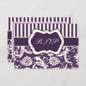 Carte de réponse en damas à rayures violettes, crè (Devant / Derrière)