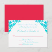 Carte de réponse en damas aqua, blanc et rouge (Devant / Derrière)