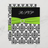 Carte de réponse en damas chartreuse, blanc et noi (Devant / Derrière)