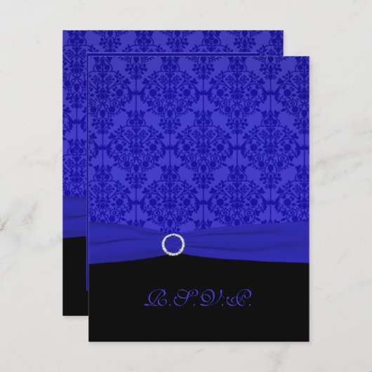Carte de réponse en damas cobalt bleu et noir (Devant / Derrière)