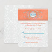 Carte de réponse en damas corail, aigue-marine et  (Devant / Derrière)