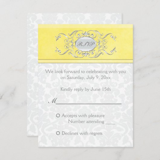 Carte de réponse en damas jaune et gris (Devant / Derrière)