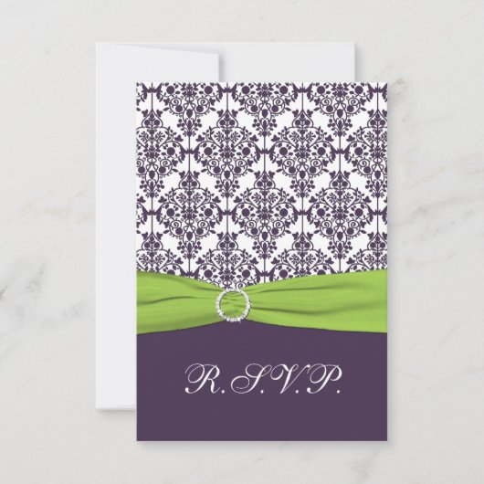 Carte de réponse en damas lime et violet - Petite (Devant)