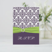 Carte de réponse en damas lime et violet - Petite (Debout devant)