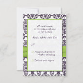 Carte de réponse en damas lime et violet - Petite (Dos)