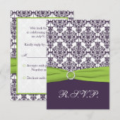 Carte de réponse en damas lime et violet - Petite (Devant / Derrière)