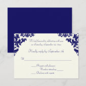 Carte de réponse en damas Navy et ivoire (Devant / Derrière)