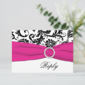 Carte de réponse en damas noir, blanc et fuchsia (Debout devant)