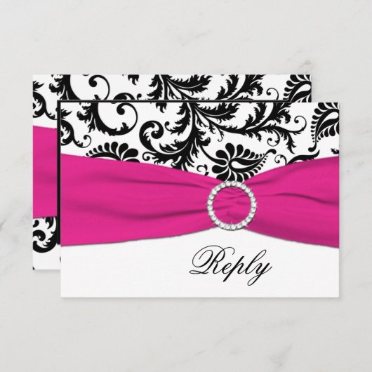 Carte de réponse en damas noir, blanc et fuchsia (Devant / Derrière)
