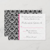 Carte de réponse en damas noir, blanc et rose (Devant / Derrière)