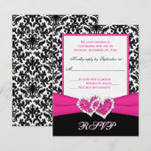 Carte de réponse en damas noir, blanc et rose avec (Devant / Derrière)