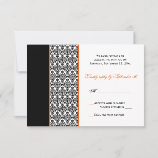 Carte de réponse en damas noir blanc orange (Devant)