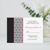 Carte de réponse en damas noir blanc rose (Debout devant)