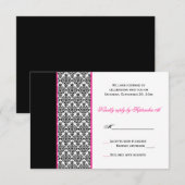 Carte de réponse en damas noir blanc rose (Devant / Derrière)