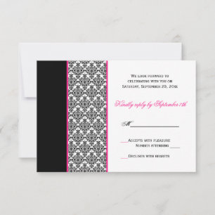 Carte de réponse en damas noir blanc rose