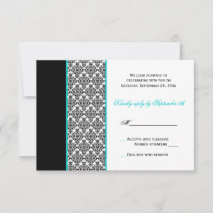Carte de réponse en damas noir blanc turquoise