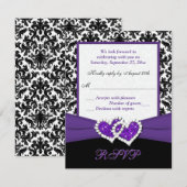 Carte de réponse en damas noir, blanc, violet et c (Devant / Derrière)