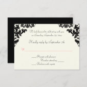 Carte de réponse en damas noir, ivoire et corail (Devant / Derrière)