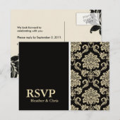 Carte de réponse en damas noir RSVP (Devant / Derrière)