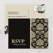 Carte de réponse en damas noir RSVP (Devant / Derrière)