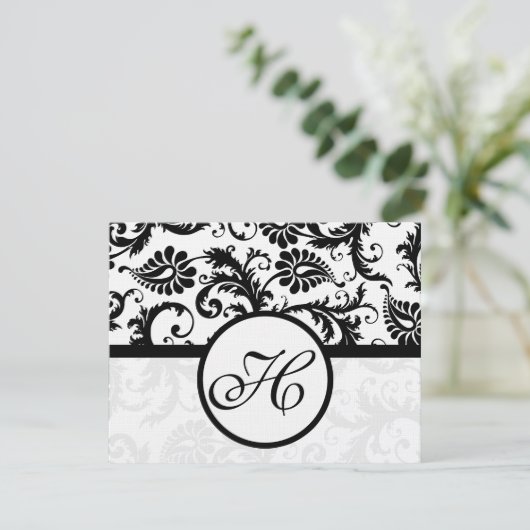 Carte de réponse en Damas noir - Texte côté mat (Debout devant)