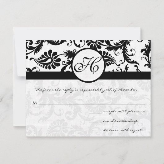 Carte de réponse en Damas noir - Texte côté mat (Dos)