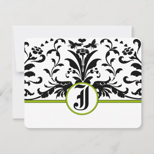Carte de réponse en damas noir verdure (Devant)