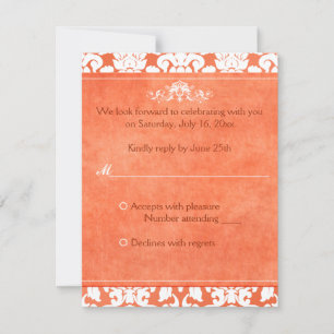 Carte de réponse en damas orange et blanc