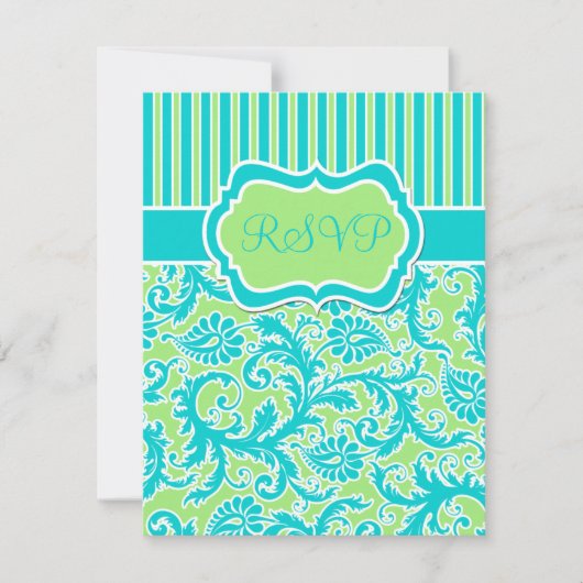 Carte de réponse en damas rayé bleu vert blanc (Devant)