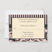 Carte de réponse en damas rayé rose, crème et gris (Dos)
