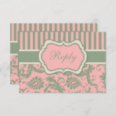 Carte de réponse en damas rayé rose, vert et kaki (Devant / Derrière)