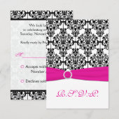Carte de réponse en damas rose, blanc et noir 2 (Devant / Derrière)