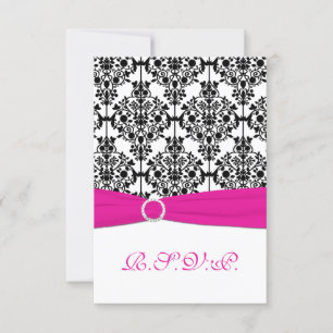 Carte de réponse en damas rose, blanc et noir 2
