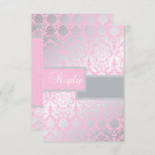 Carte de réponse en damas rose et gris (Devant / Derrière)