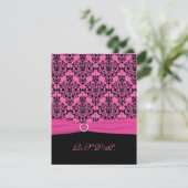 Carte de réponse en damas rose et noir (Debout devant)